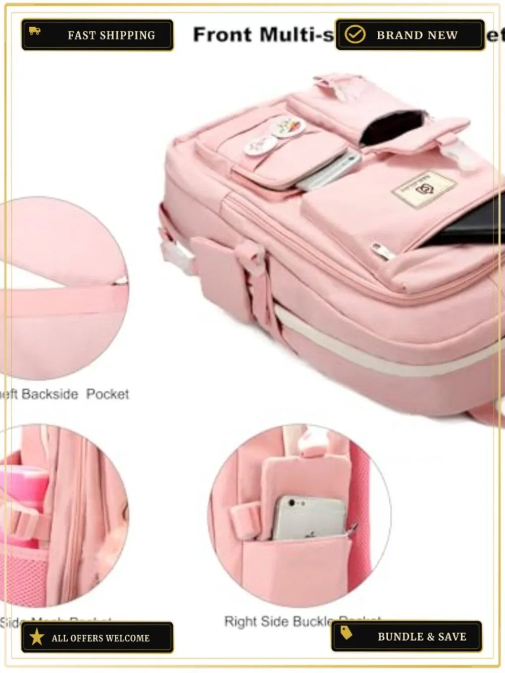 Laptop Backpack for Women 15.6 Inch Waterproof Nylon Daypack with USB, School